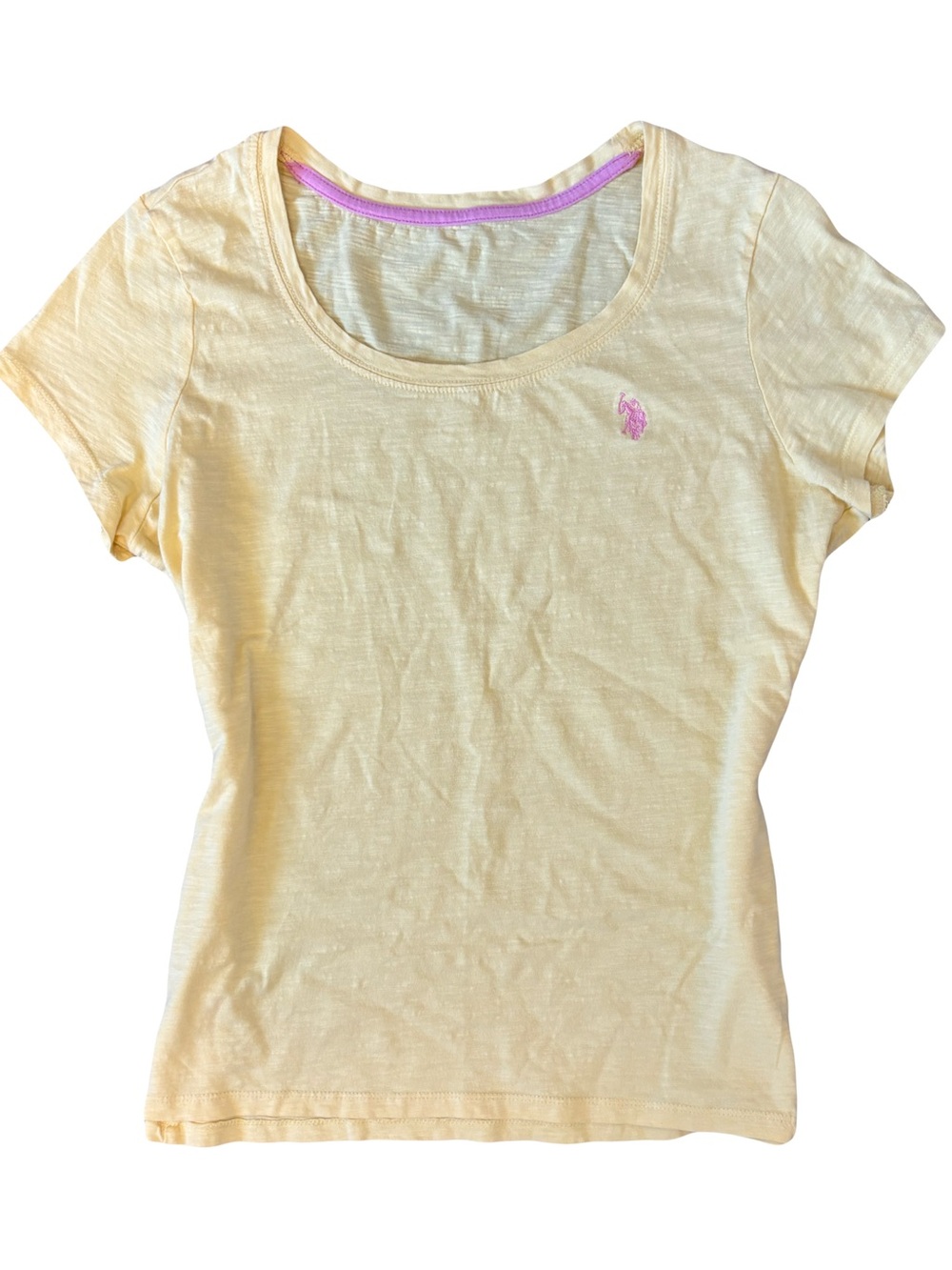 Y2K Ralph Lauren Pastel Yellow Short Sleeve Tee with Pink Pony